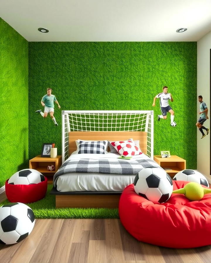 Grass Like Wall Panels - 30 Soccer Themed Bedroom Ideas