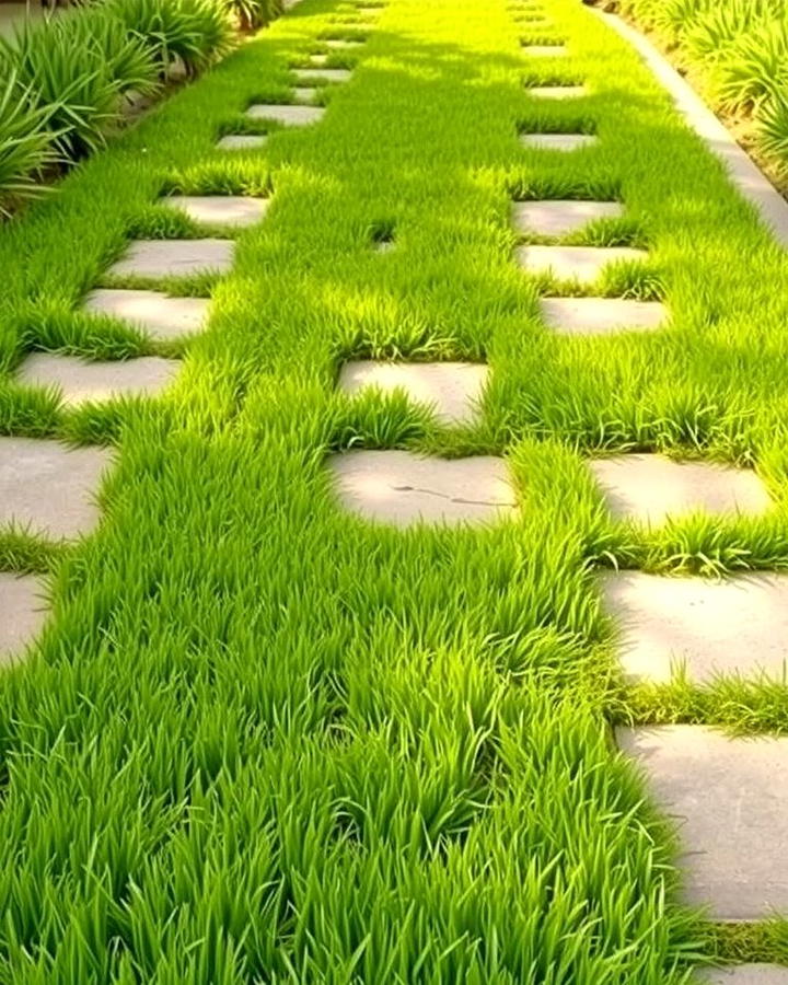 Grass and Stone Combo Walkways for Eco Friendliness - 25 Paver Walkway Ideas