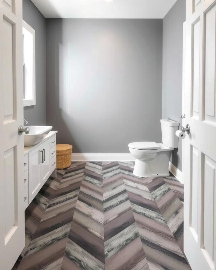 Gray Chevron Flooring for a Bold Statement - 30 Gray Floor Bathroom Ideas