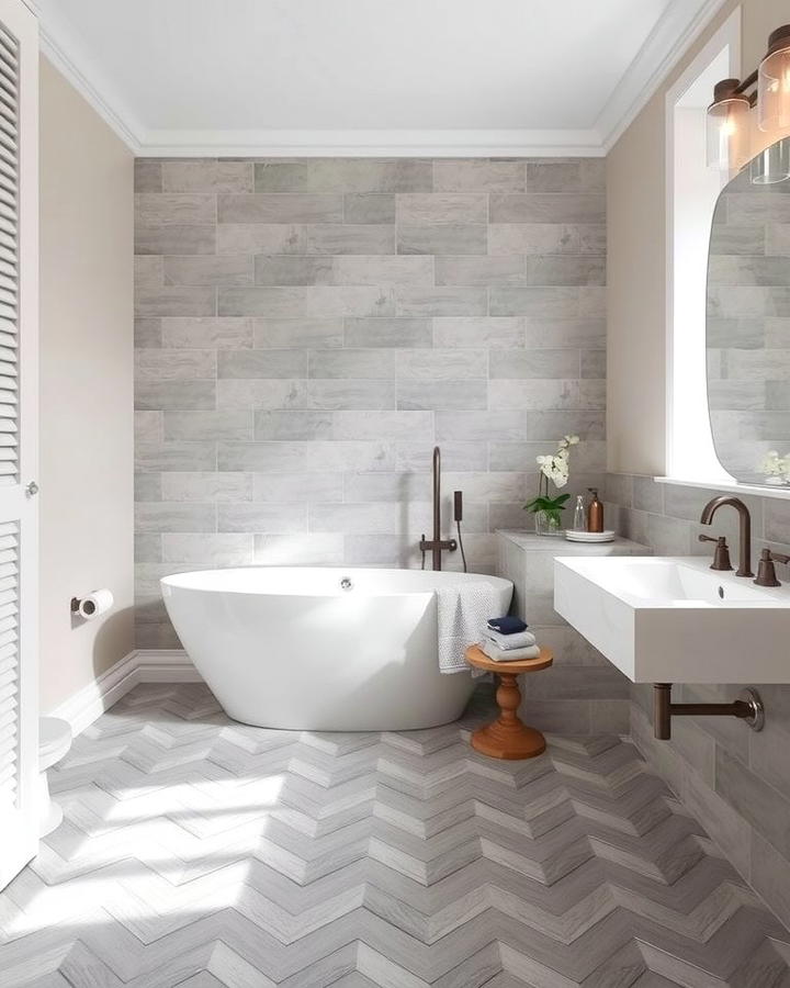 Gray Herringbone Patterns for Timeless Appeal - 30 Gray Floor Bathroom Ideas