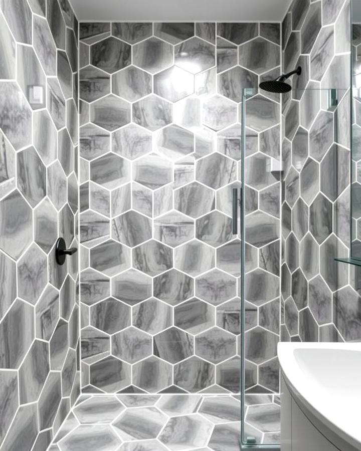 Gray Hexagonal Tiles for a Unique Pattern - 30 Gray Floor Bathroom Ideas