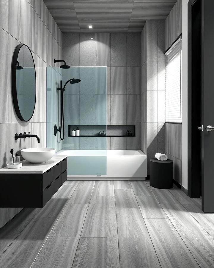 Gray Toned Wood for Modern Elegance - 30 Ideas for Wood Floors in Bathrooms