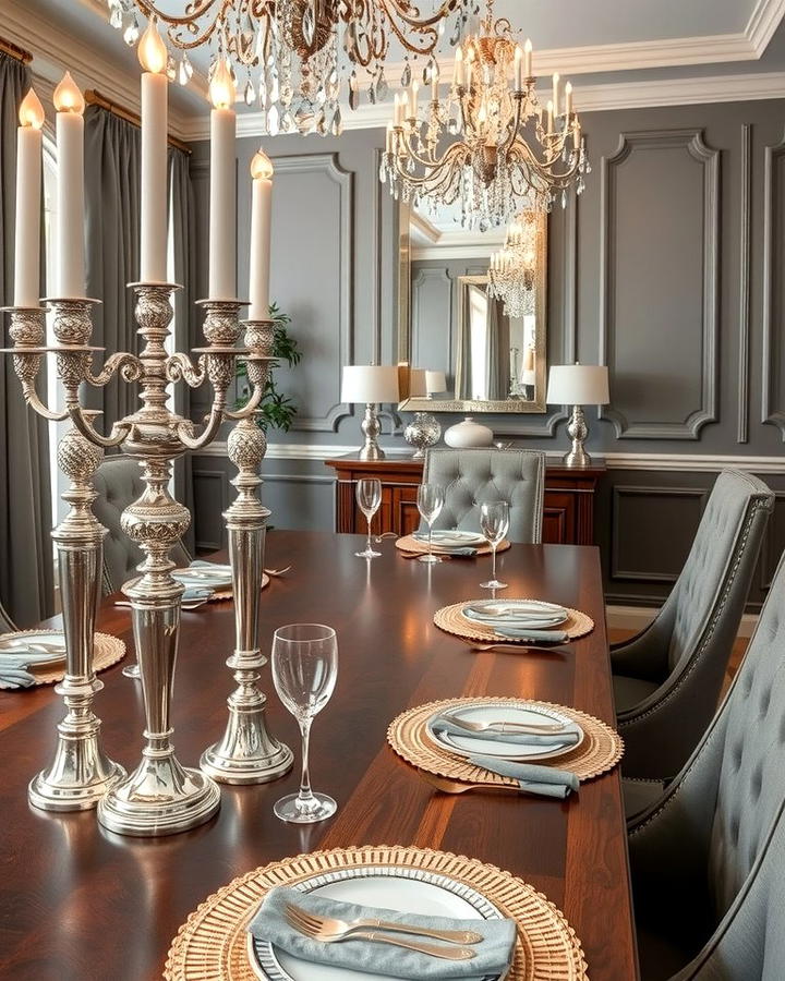 Gray and Metallic Accents - 30 Gray Dining Room Ideas