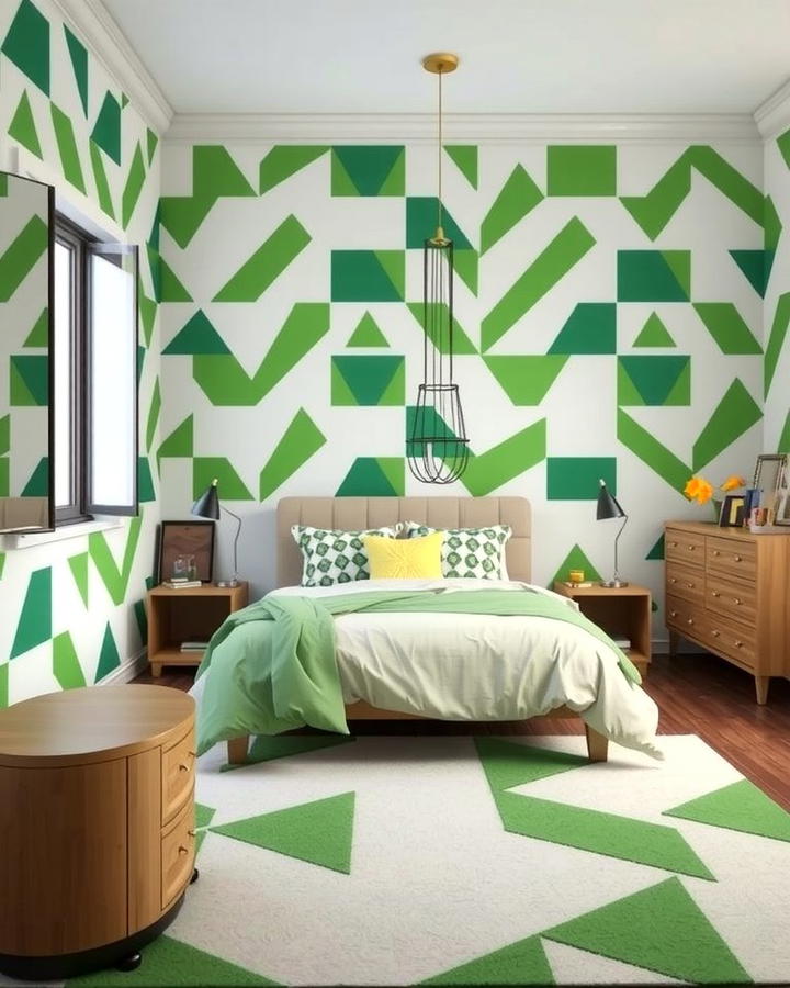 Green Geometric Patterns - 30 Green Bedroom Ideas