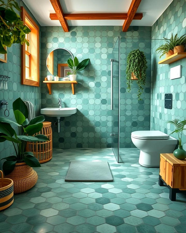 Green Penny Tile for a Nature Inspired Look - 25 Penny Tile Bathroom Floor Ideas