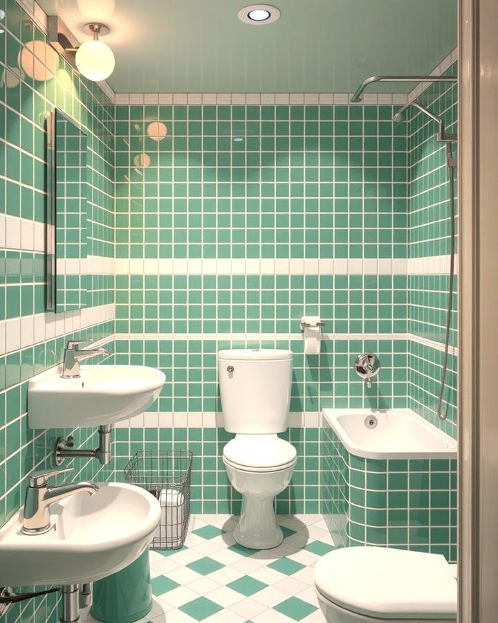 Green Tiles with White Borders for a Retro Vibe - 30 Green Tile Bathroom Ideas