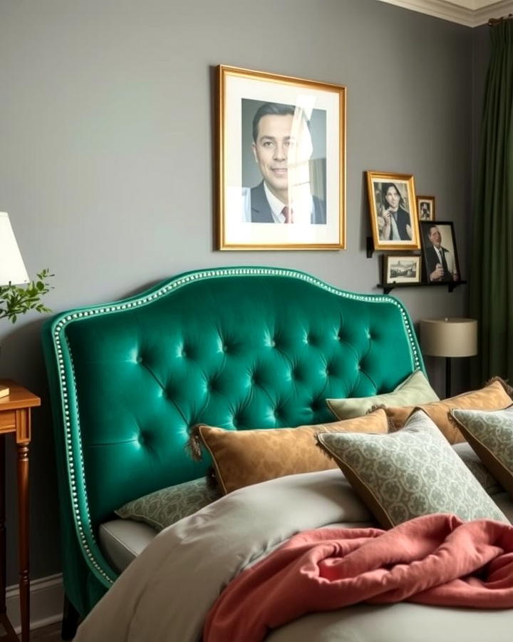 Green Velvet Upholstery for a Touch of Elegance - 30 Green Bedroom Ideas