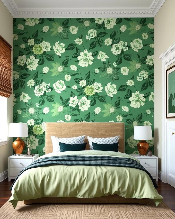 Green Wallpaper with Patterns for Visual Interest - 30 Green Bedroom Ideas