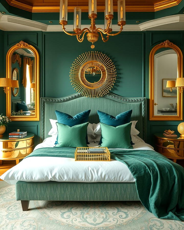 Green and Gold Accents - 30 Green Bedroom Ideas