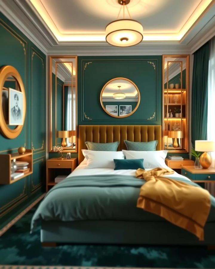 Green and Gold Decor for Sophisticated Contrast - 30 Green Bedroom Ideas