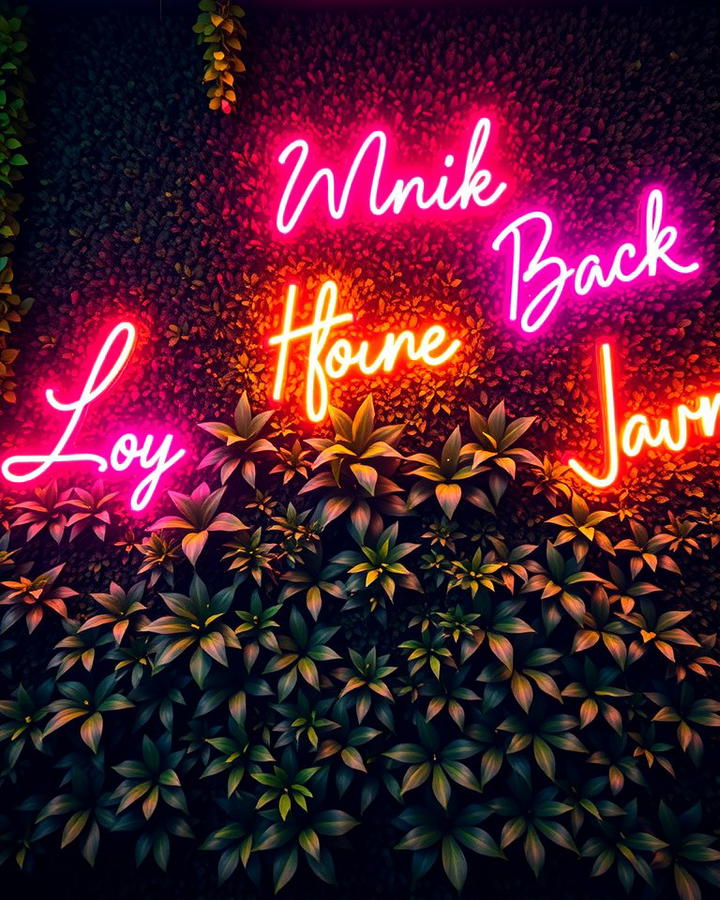 Greenery Wall with Neon Signs - 30 Wedding Backdrop Ideas