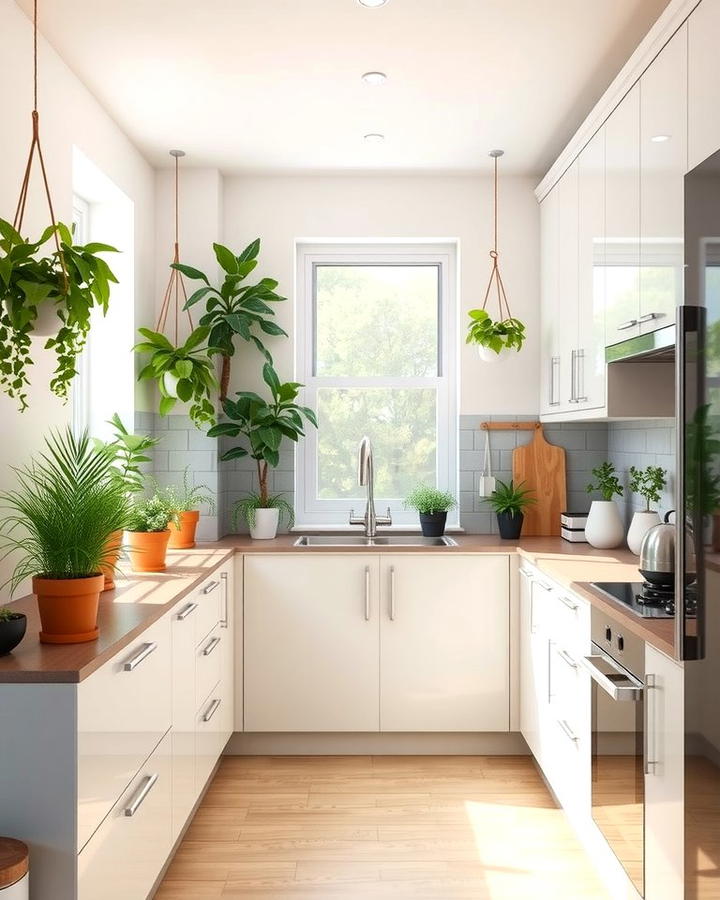 Greenery and Indoor Plants - 30 Parallel Modular Kitchen Design Ideas