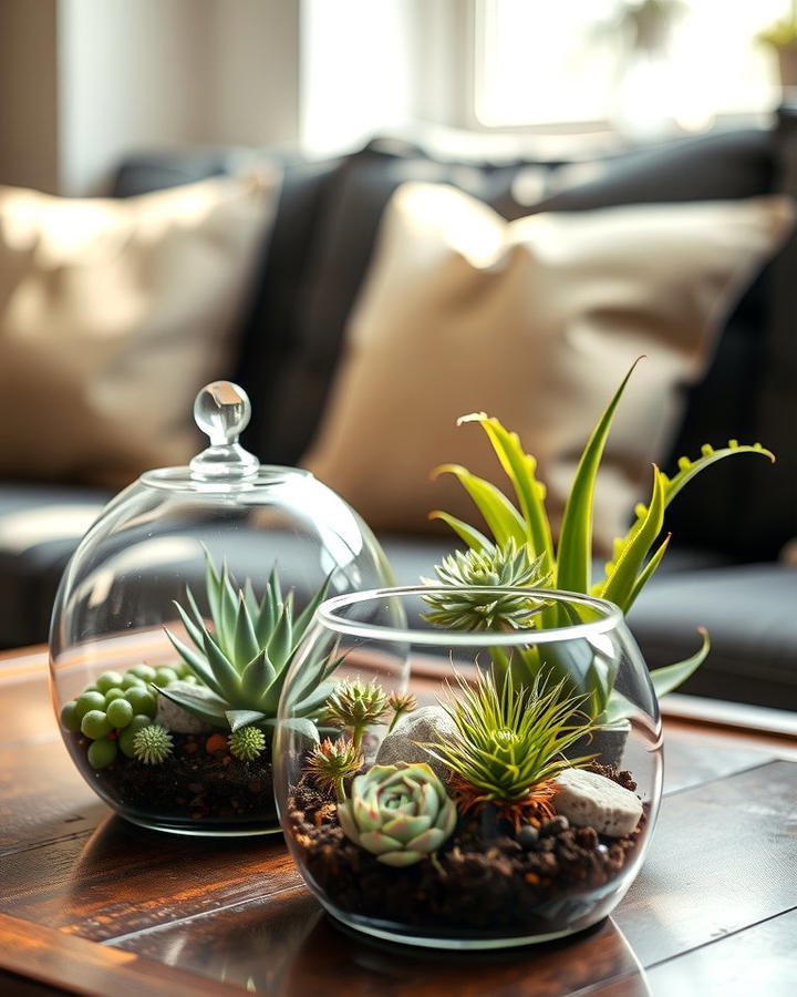 Greenery in Glass Terrariums - 25 Sofa Table Decor Ideas