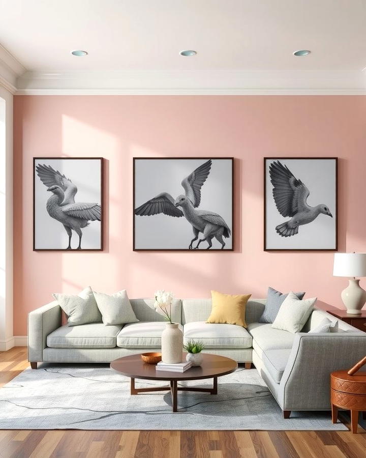 Grey Art Pieces with Pink Backdrops - 25 Pink and Grey Living Room Ideas