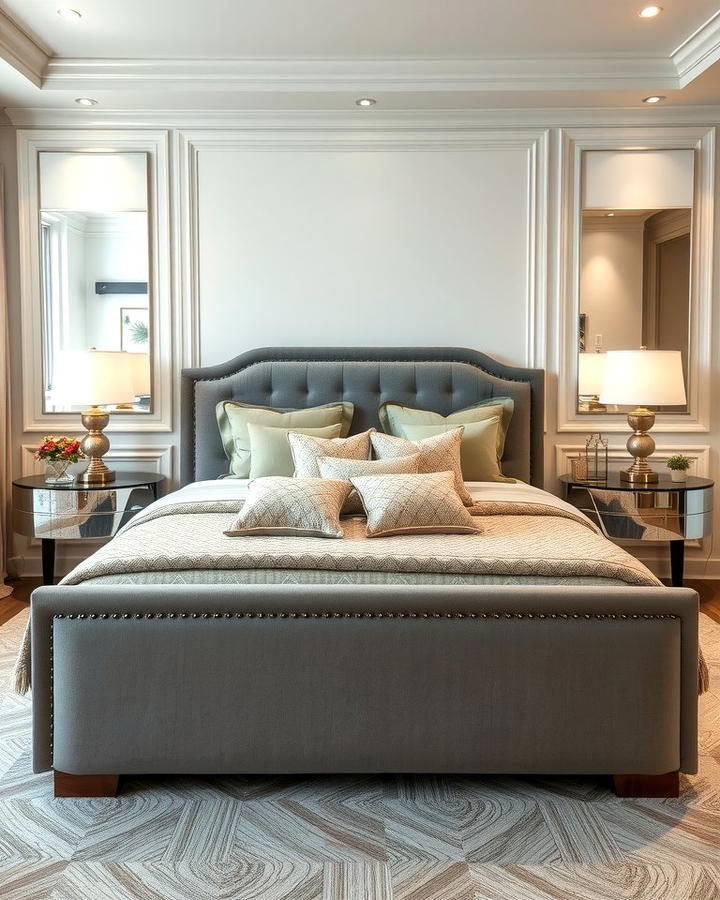 Grey Bed Frame with Sage Green Bedding - 25 Sage Green and Grey Bedroom Ideas