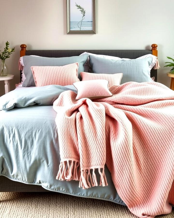 Grey Bedding with Pink Throws - 25 Pink and Grey Bedroom Ideas