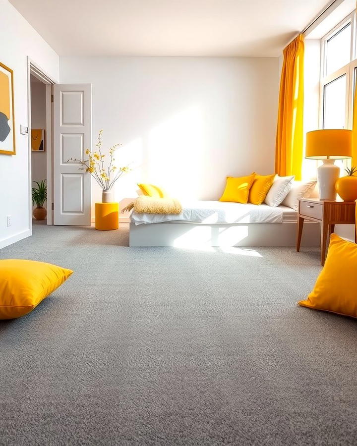 Grey Carpets with Yellow Accents - 25 Yellow and Grey Bedroom Ideas