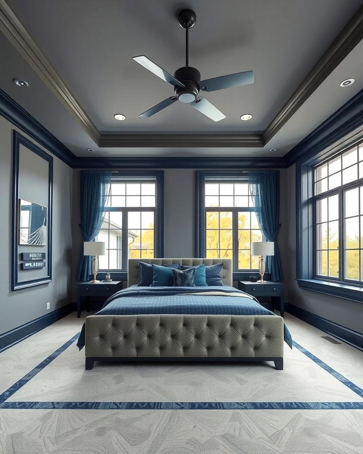 Grey Ceiling with Navy Blue Trim - 25 Navy Blue and Grey Bedroom Ideas