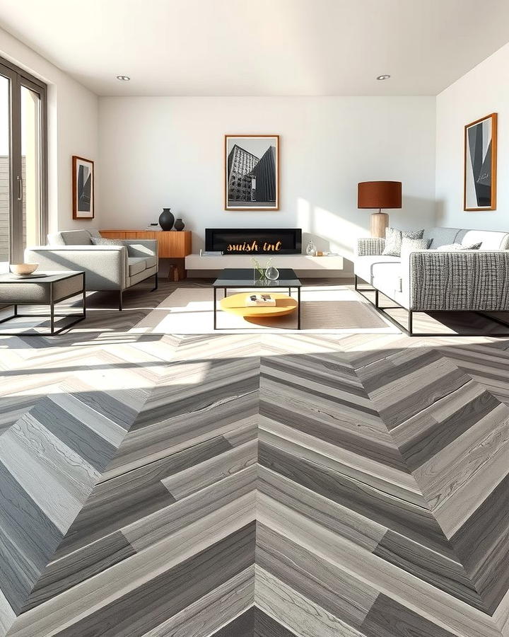 Grey Chevron Flooring for a Stylish Twist - 30 grey flooring living room ideas