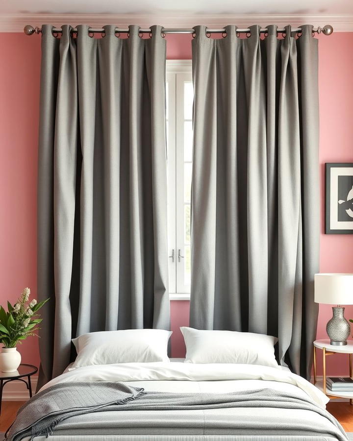 Grey Curtains with Pink Walls - 25 Pink and Grey Bedroom Ideas