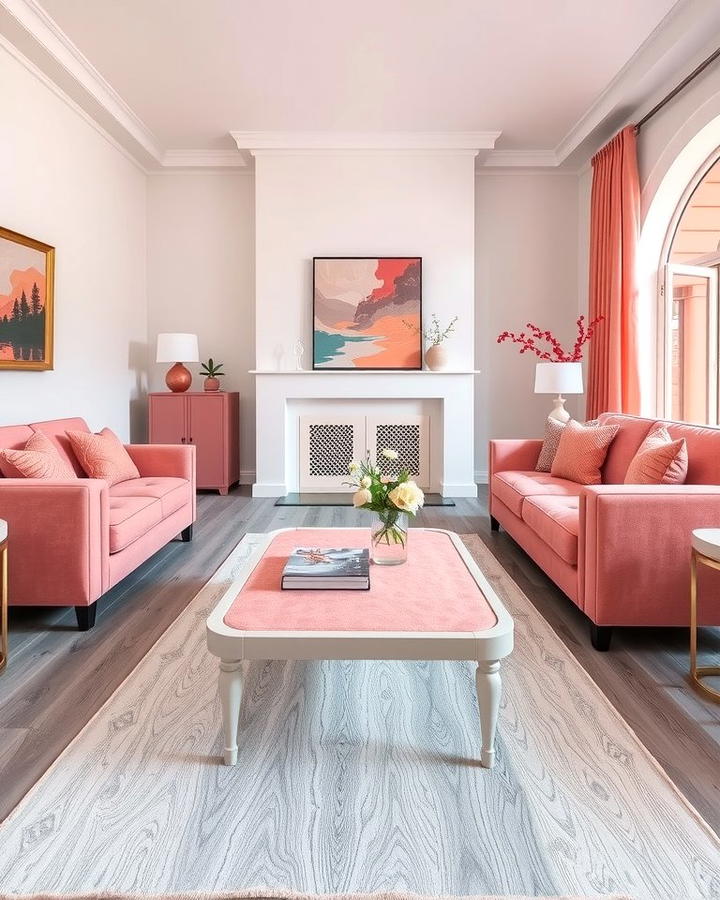 Grey Flooring with Pink Decor - 25 Pink and Grey Living Room Ideas