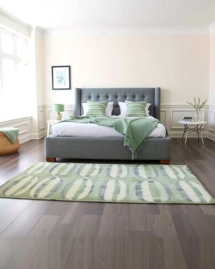 Grey Flooring with Sage Green Accents - 25 Sage Green and Grey Bedroom Ideas