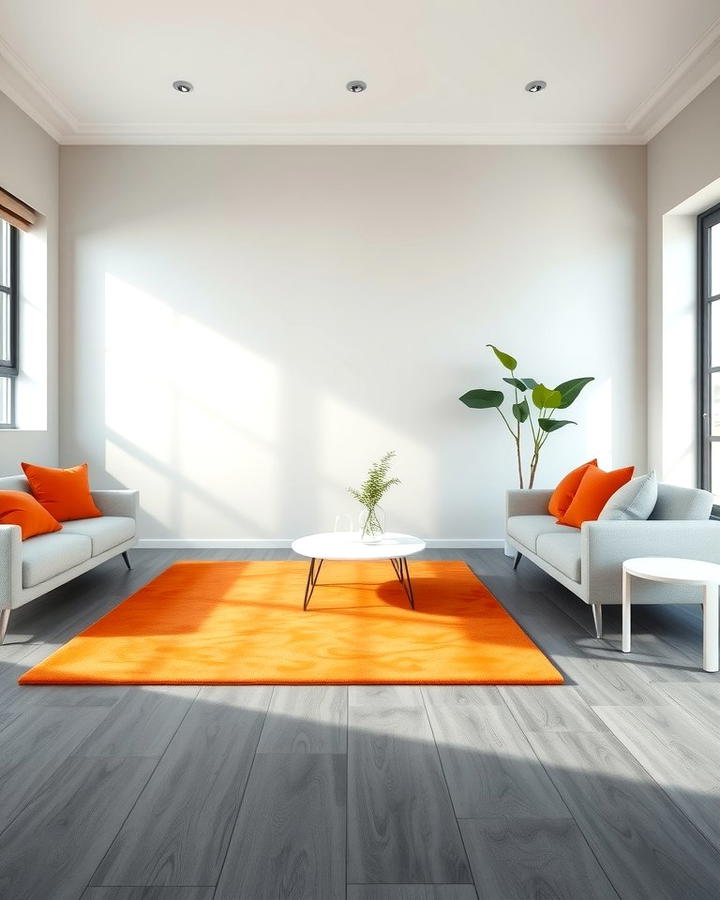 Grey Floors with Orange Rugs - 25 Orange and Grey Living Room Ideas