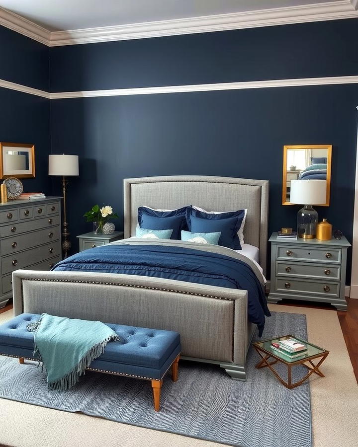 Grey Furniture Against Navy Walls - 25 Navy Blue and Grey Bedroom Ideas