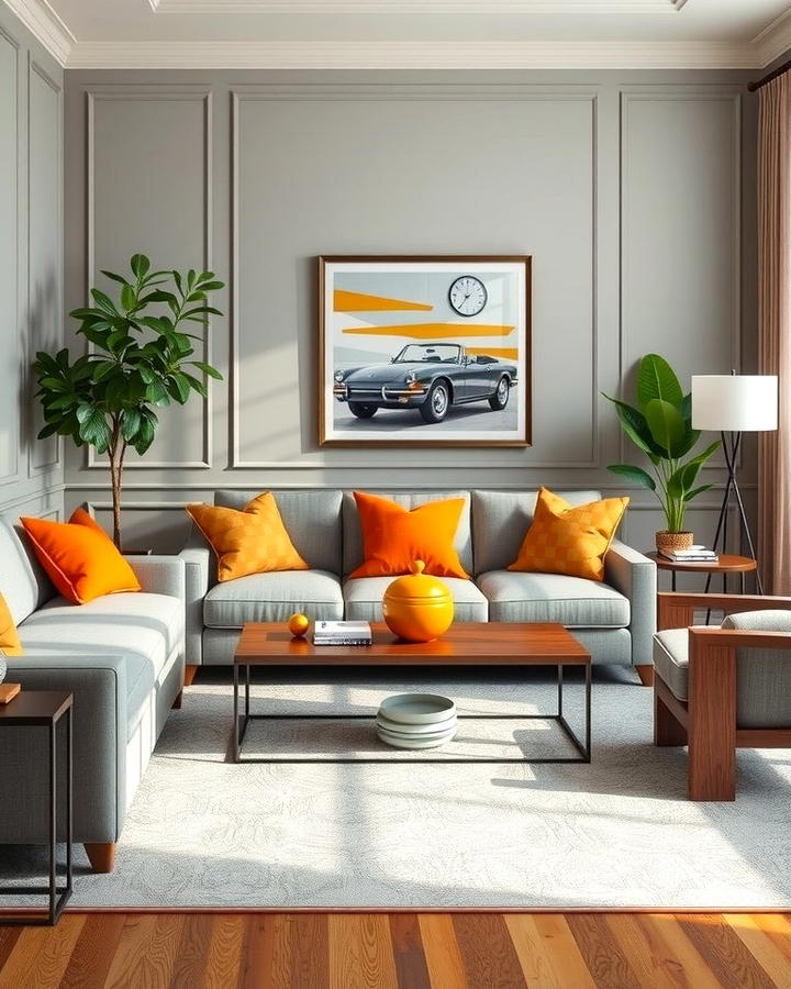 Grey Furniture with Orange Trim - 25 Orange and Grey Living Room Ideas