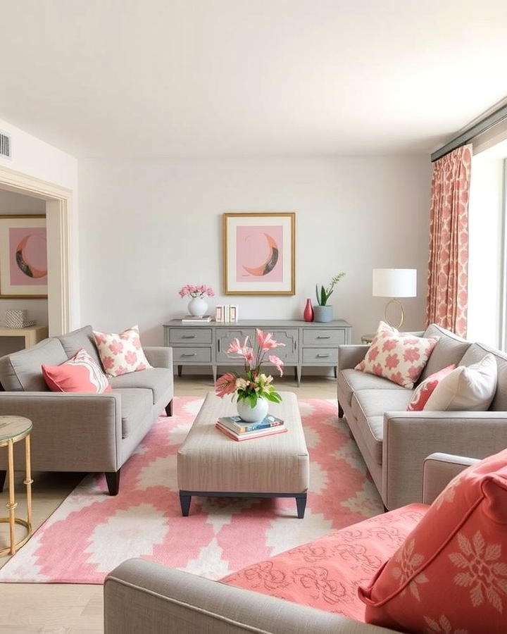 Grey Furniture with Pink Accents - 25 Pink and Grey Living Room Ideas