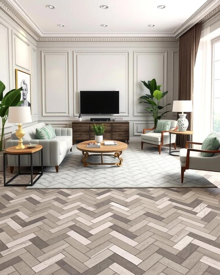 Grey Herringbone Flooring for a Classic Appeal - 30 grey flooring living room ideas