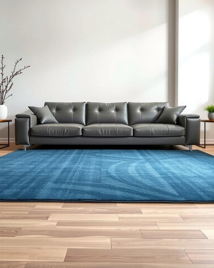 Grey Leather Sofa with Blue Area Rug - 30 Blue and Grey Living Room Ideas