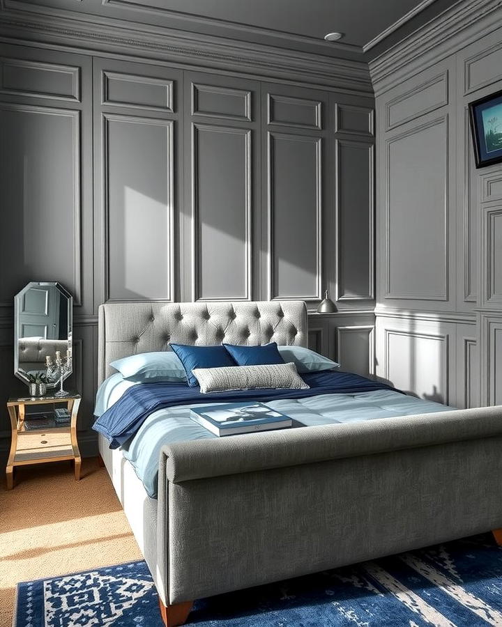 Grey Paneling with Navy Blue Accents - 25 Navy Blue and Grey Bedroom Ideas