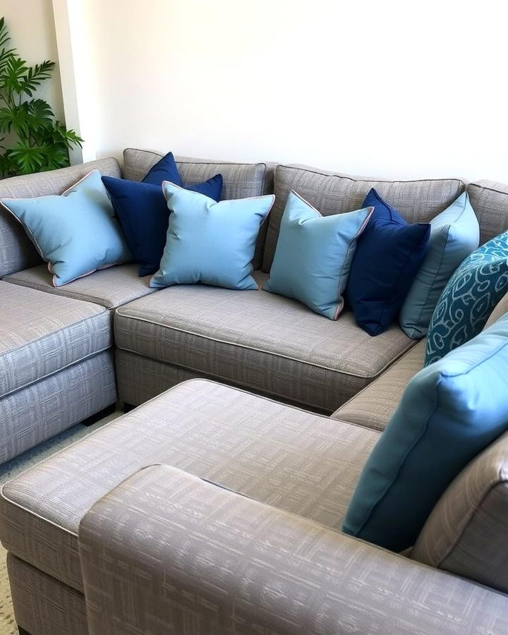 Grey Sectional with Blue Throw Pillows - 30 Blue and Grey Living Room Ideas