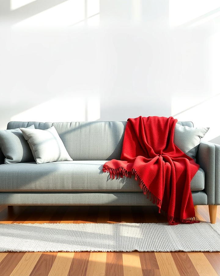 Grey Sofa with Red Blanket - 25 Red and Grey Living Room Ideas