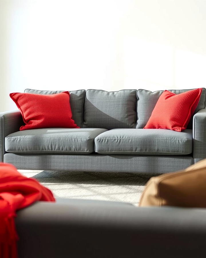 Grey Sofa with Red Throw Pillows - 25 Red and Grey Living Room Ideas