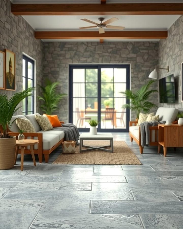 Grey Stone Flooring for Natural Elegance - 30 grey flooring living room ideas