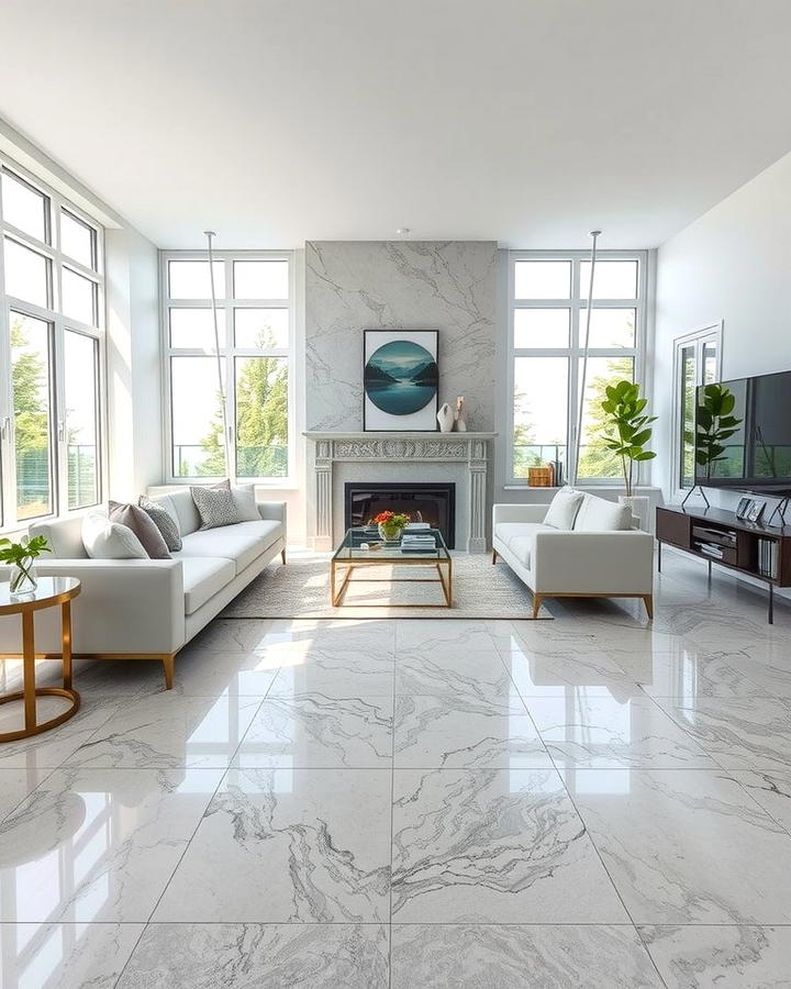 Grey Tiles with Marble Effect - 30 grey flooring living room ideas