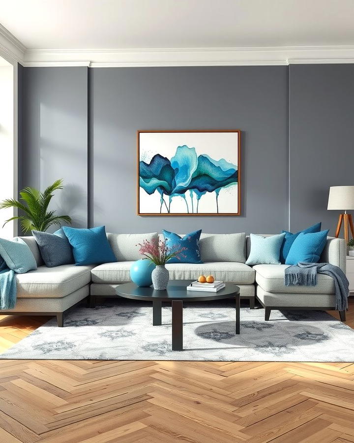 Grey Walls with Blue Accents - 30 Blue and Grey Living Room Ideas