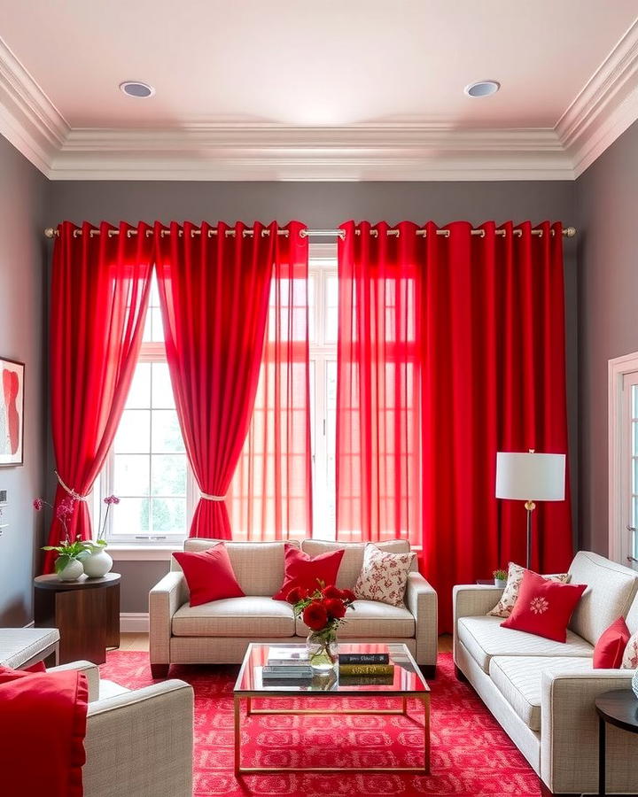 Grey Walls with Red Curtains - 25 Red and Grey Living Room Ideas