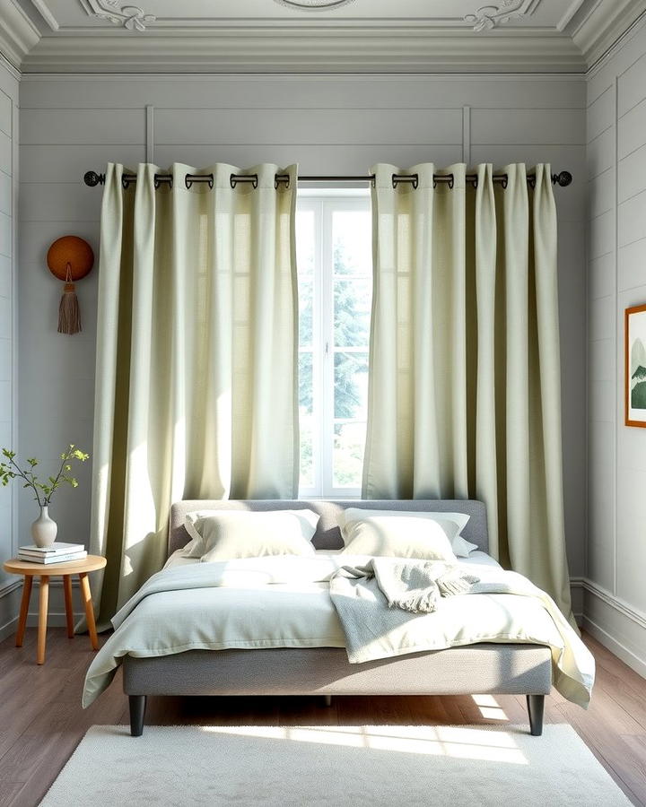 Grey Walls with Sage Green Curtains - 25 Sage Green and Grey Bedroom Ideas