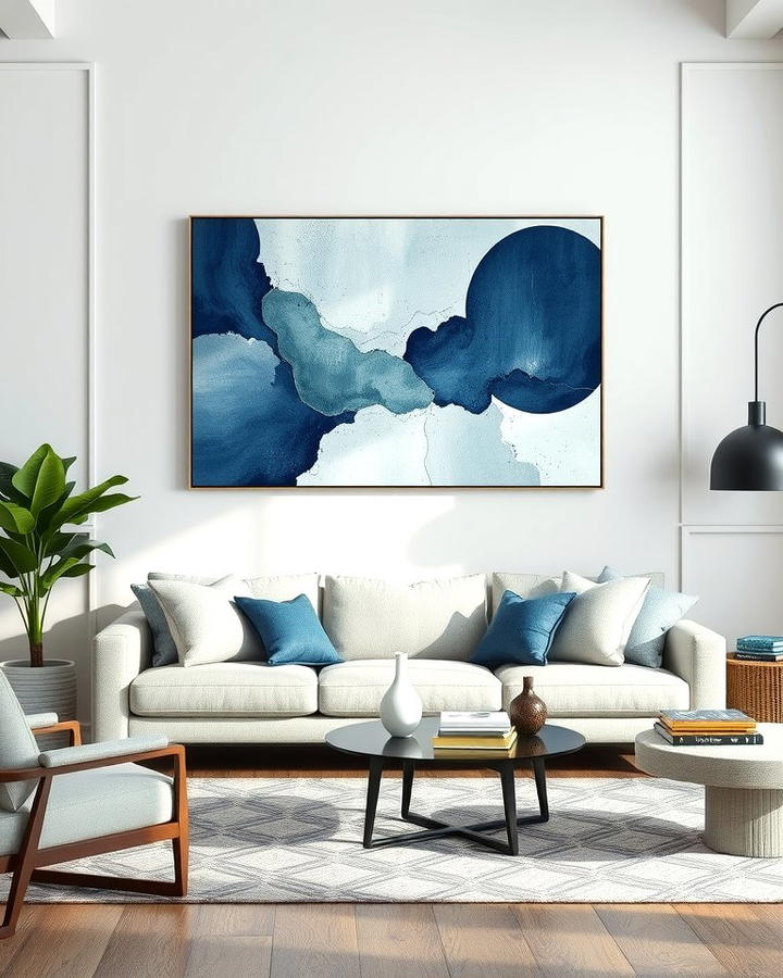 Grey and Blue Abstract Artwork - 30 Blue and Grey Living Room Ideas