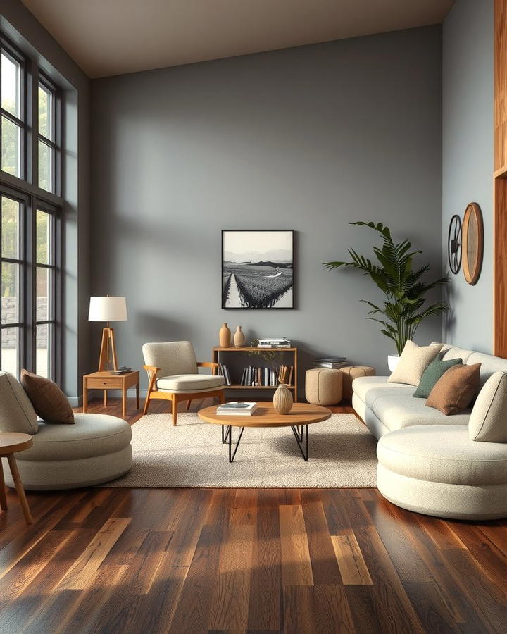 Grey and Natural Wood Harmony - 30 Grey Living Room With Dark Wood Floors