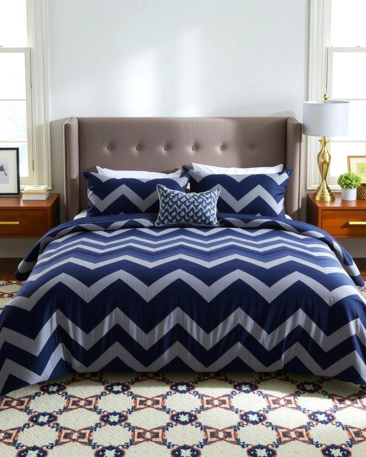 Grey and Navy Blue Chevron Pattern - 25 Navy Blue and Grey Bedroom Ideas