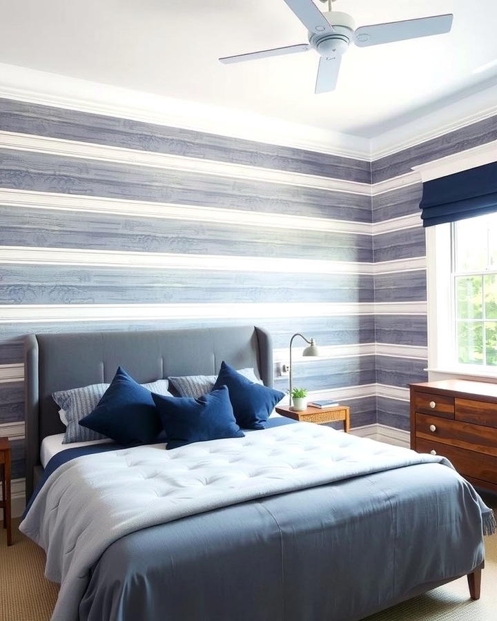 Grey and Navy Striped Wallpaper - 25 Navy Blue and Grey Bedroom Ideas