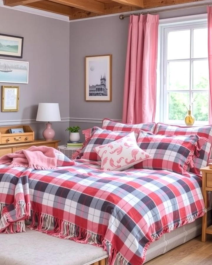 Grey and Pink Plaid Textiles - 25 Pink and Grey Bedroom Ideas