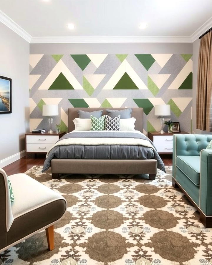 Grey and Sage Geometric Patterns - 25 Sage Green and Grey Bedroom Ideas