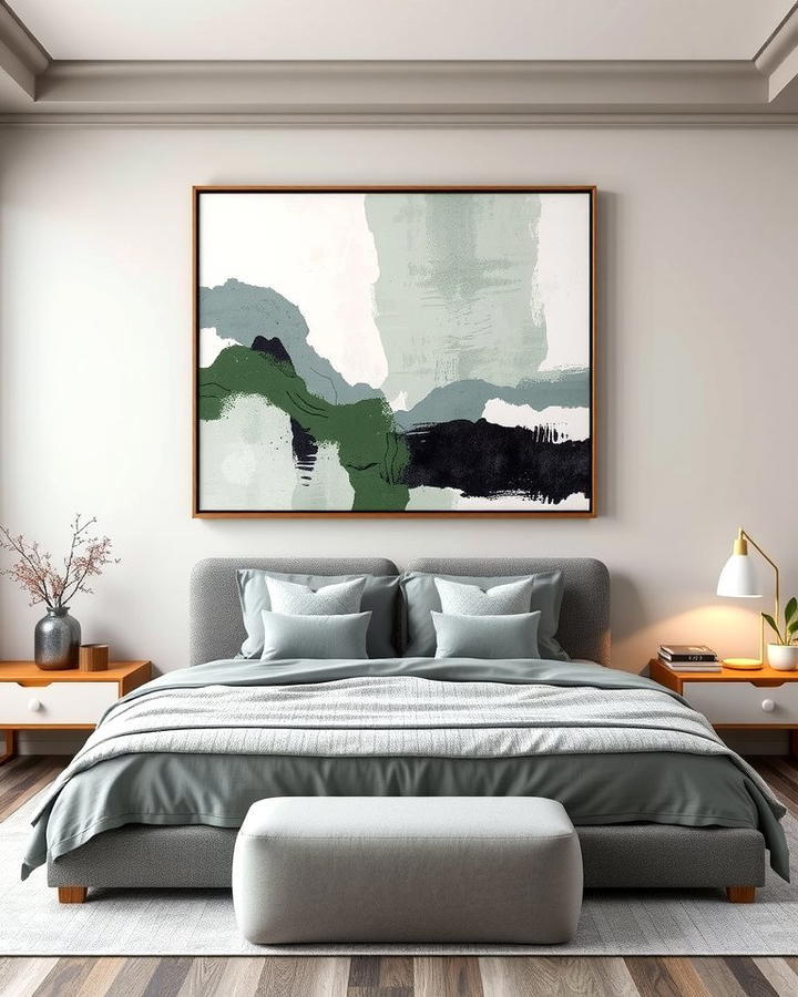 Grey and Sage Green Abstract Art - 25 Sage Green and Grey Bedroom Ideas