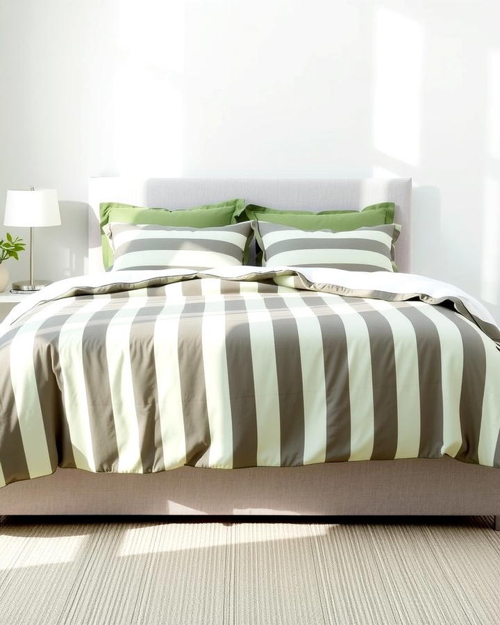 Grey and Sage Green Striped Bedding - 25 Sage Green and Grey Bedroom Ideas