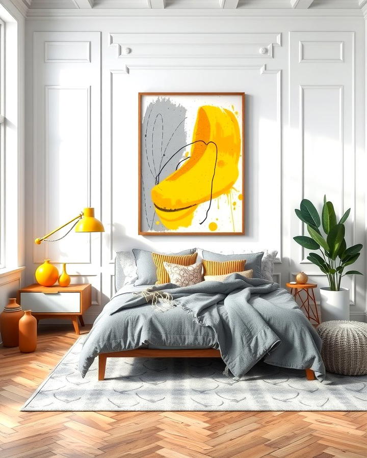 Grey and Yellow Artwork - 25 Yellow and Grey Bedroom Ideas